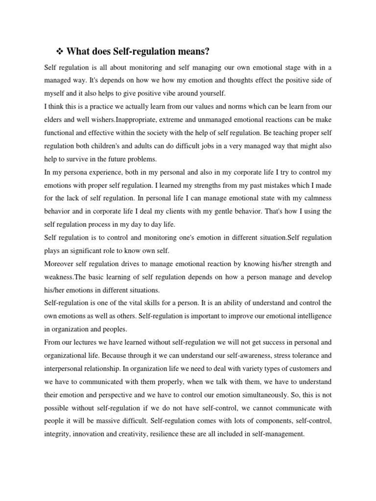 What Does Self-Regulation Means? | PDF | Emotional Self Regulation