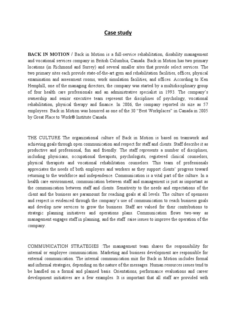 Case Study BACK IN MOTION / Back in Motion Is A FullService