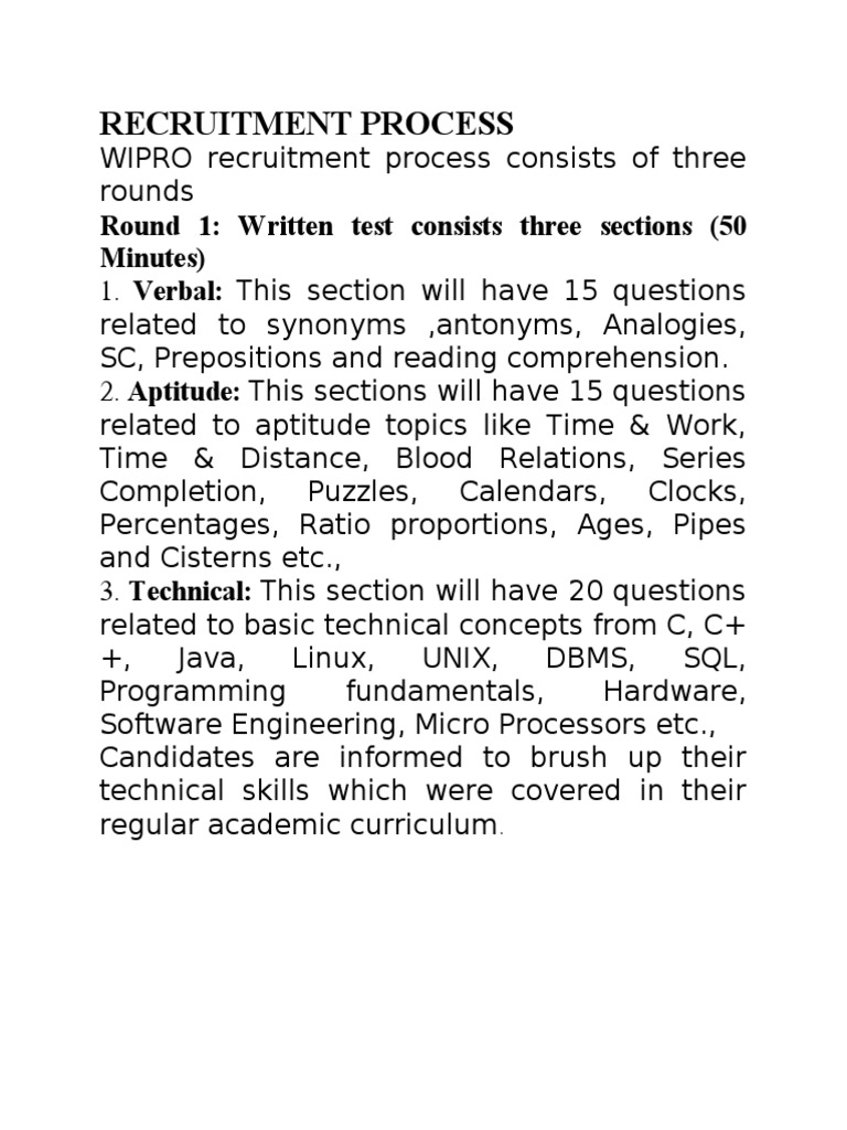 Wipro Recruitment Test Pattern Overview | PDF
