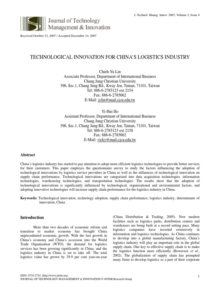 Technological Innovation For Chinas Logistics Ind | PDF | Innovation ...