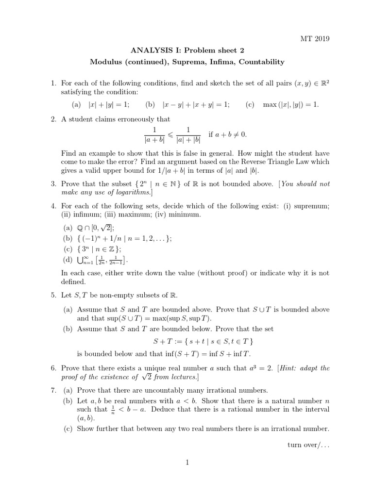 Problem Sheet 2 (For Tutorials in Week 4) | PDF | Mathematical Concepts ...