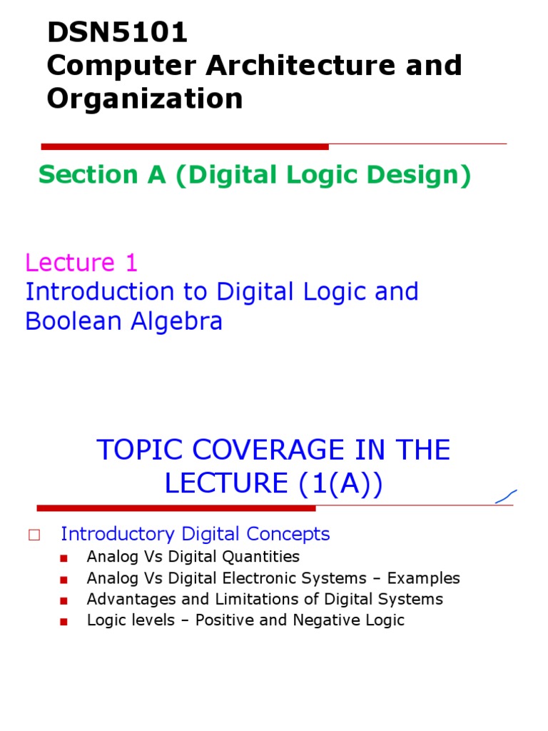 Topic 1 Introduction To Digital Logic and Boolean Algebra | PDF | Logic ...