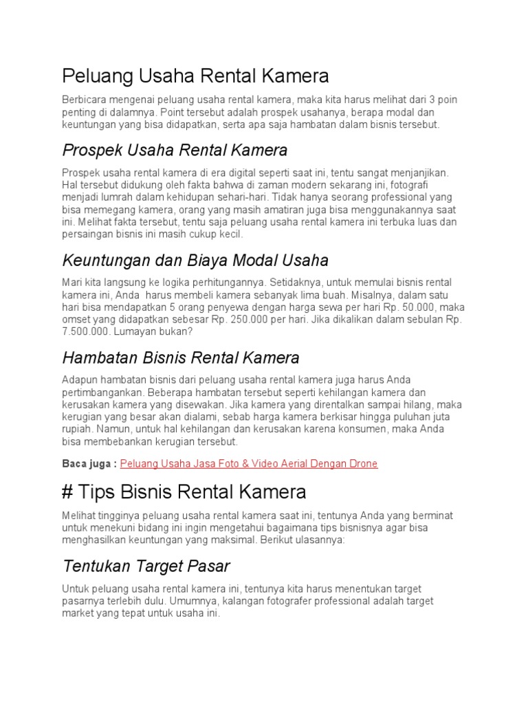 Peluang Usaha Rental Kamera dan Tipsnya | PDF