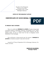 Certificate of Good Moral Character: Office of The Barangay Captain