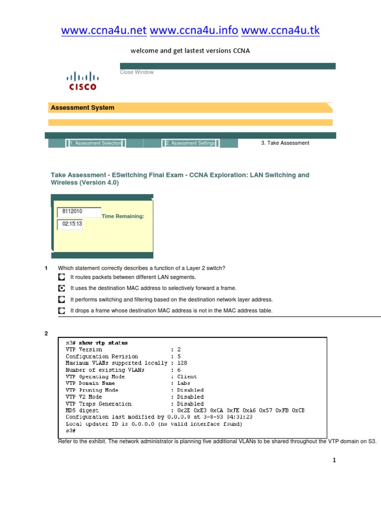 CCNA ESwitching Final Exam Guide | PDF