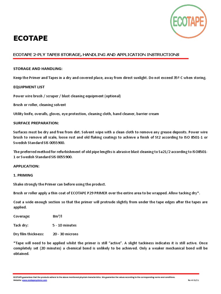 Ecotape 2Ply Tapes StoragehandlingApplication Instructions Rev6 01