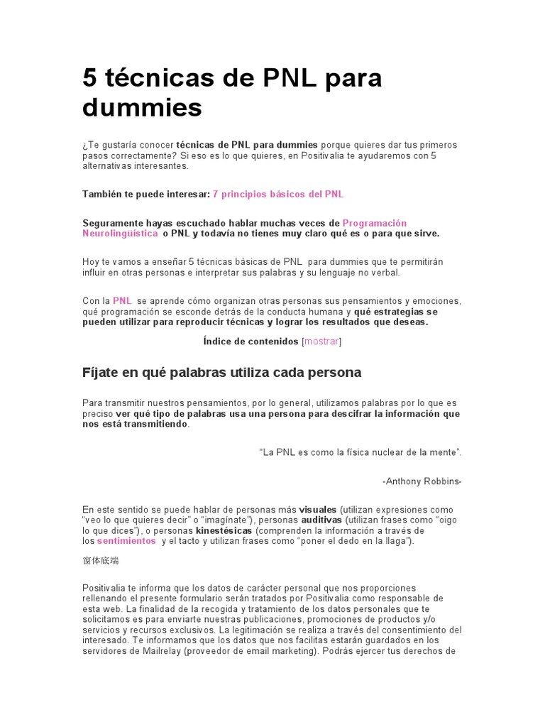 5 Técnicas de PNL para Dummies | PDF | Información | Las emociones