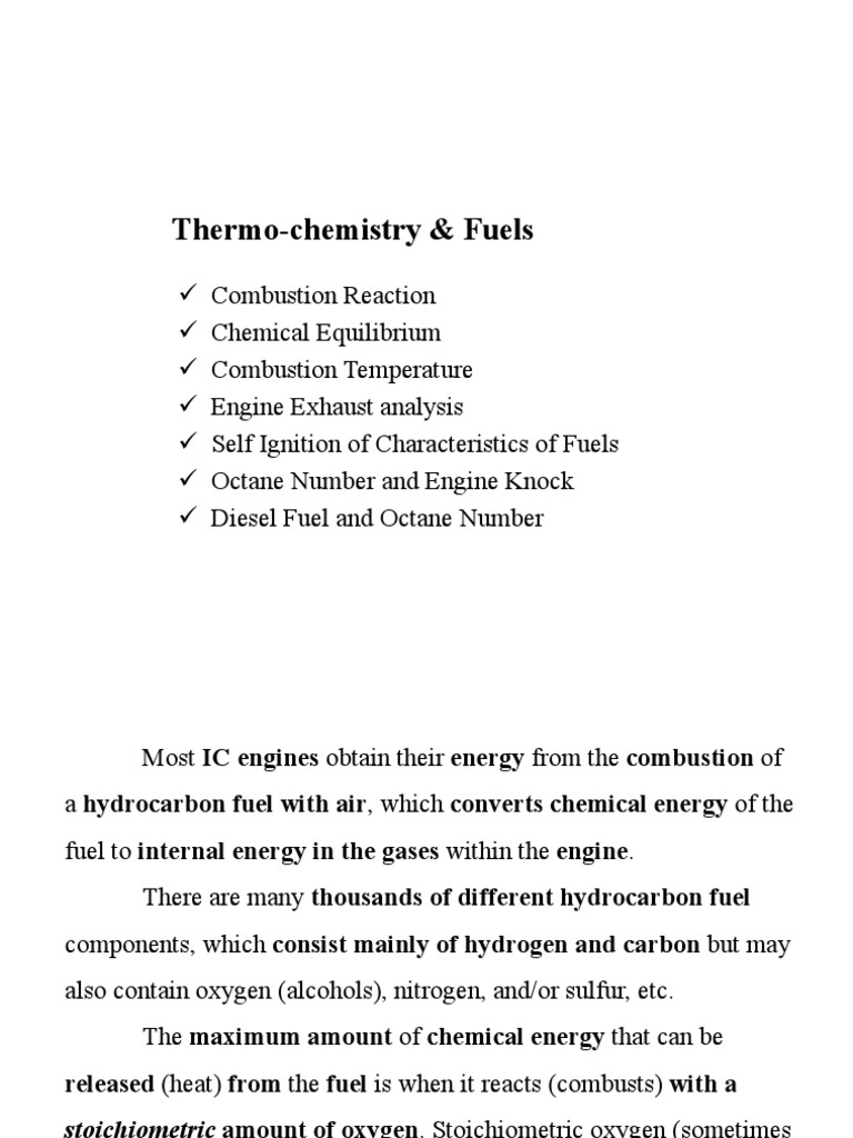 Thermo-Chemistry of Fuels in IC Engines | PDF | Combustion | Diesel Engine