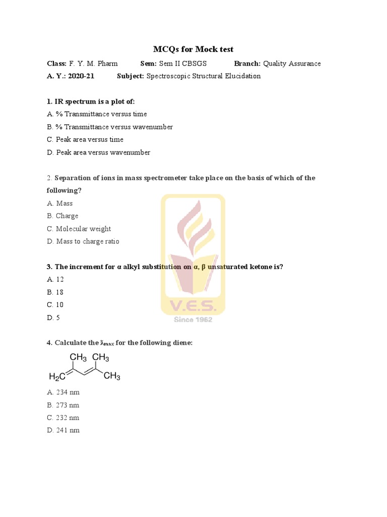 Mcqs For Mock Test PDF Proton Nuclear Resonance Spectroscopy