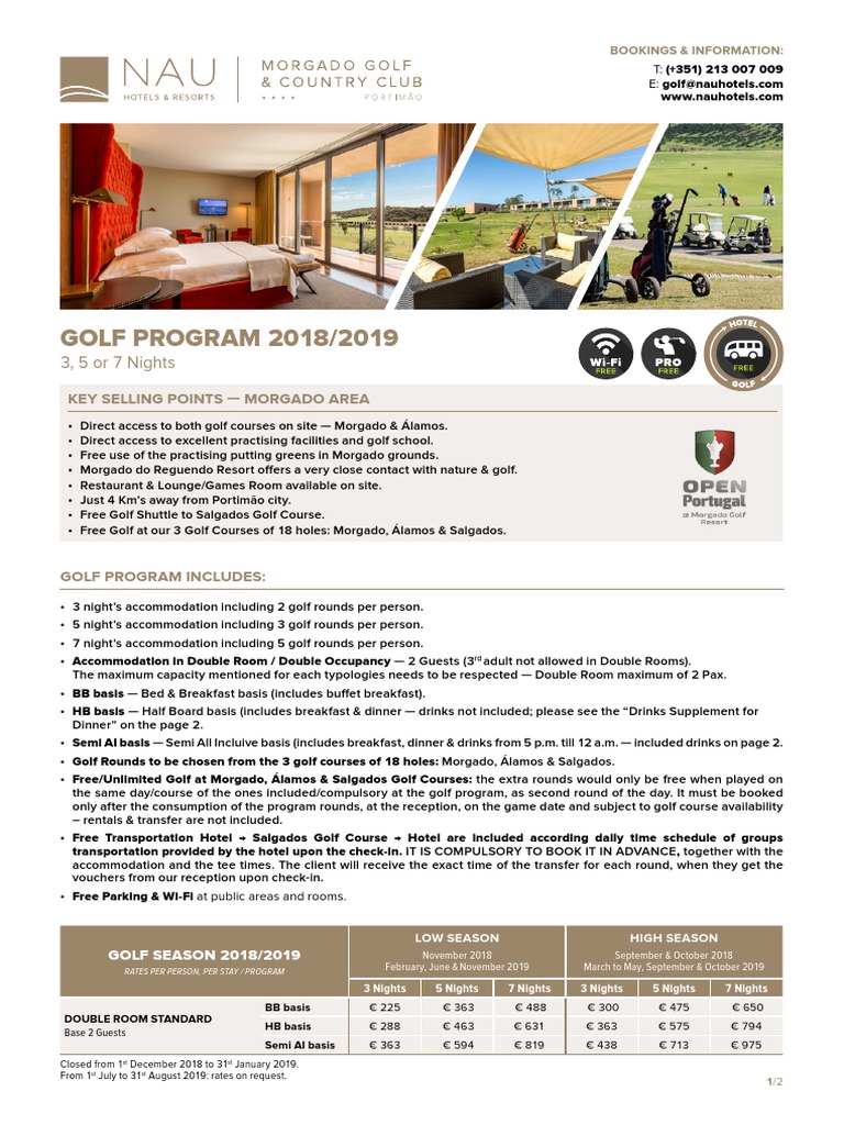 GOLF PROGRAM 2018/2019: 3, 5 or 7 Nights | PDF | Drink | Martini (Cocktail)