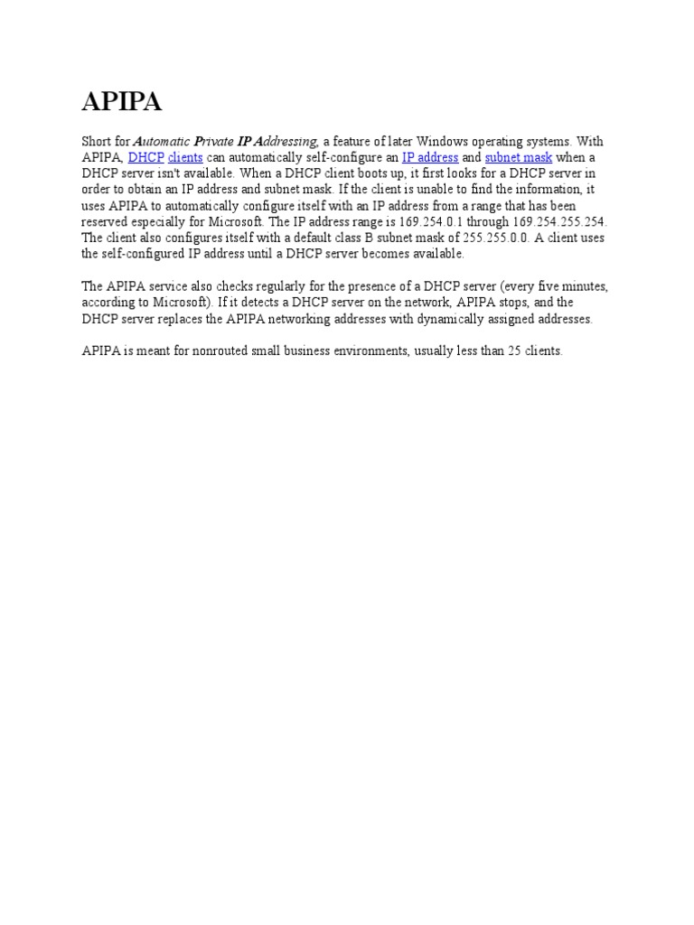 Understanding APIPA in Windows Networks | PDF | Business | Computers