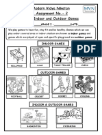 Indoor ^0Outdoor Games Worksheet 21-22