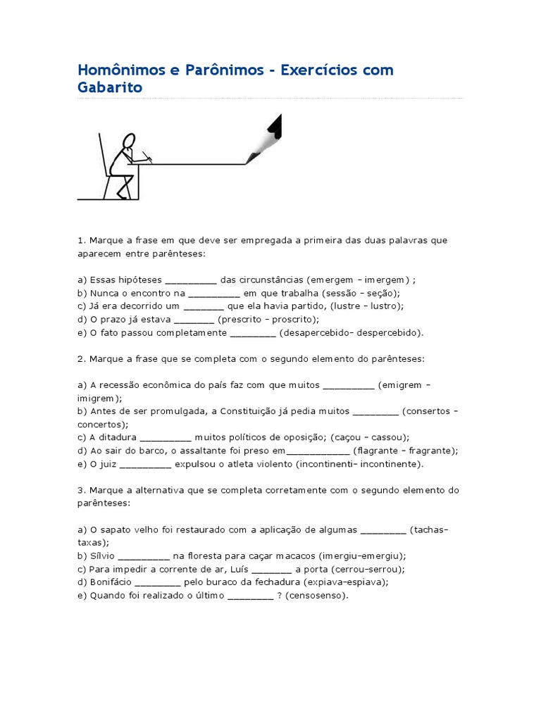 Exercícios de Homônimos e Parônimos | PDF | Transporte | Transporte ...