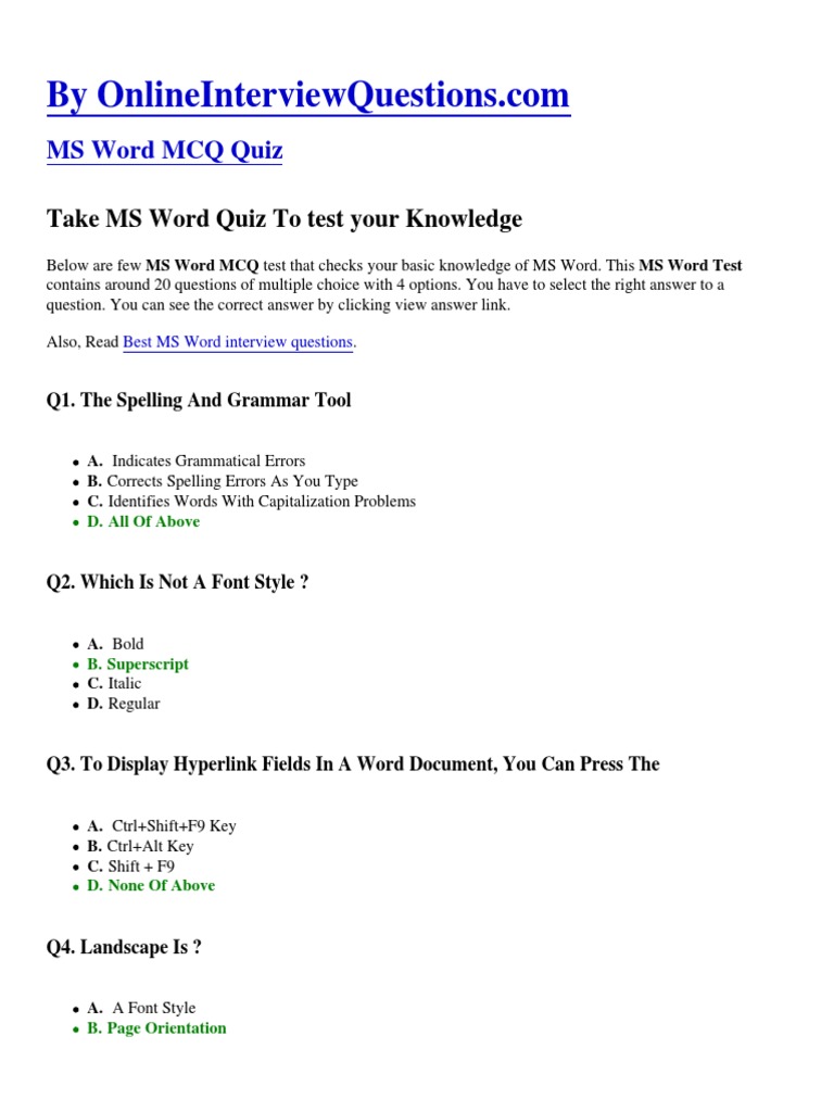 Features And Commands In Microsoft Word! Trivia Questions Quiz