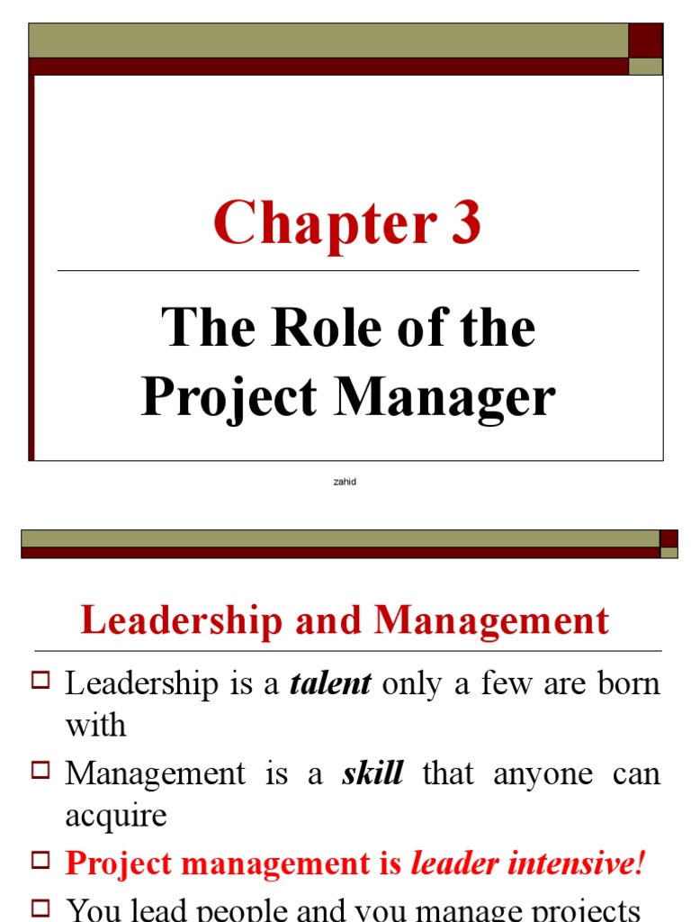 The Role of The Project Manager: Zahid | PDF | Project Management ...