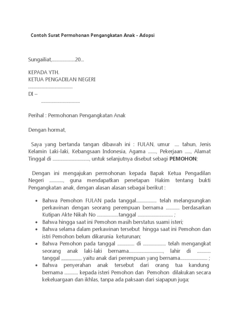 Contoh Surat Permohonan Pengangkatan Anak Pdf