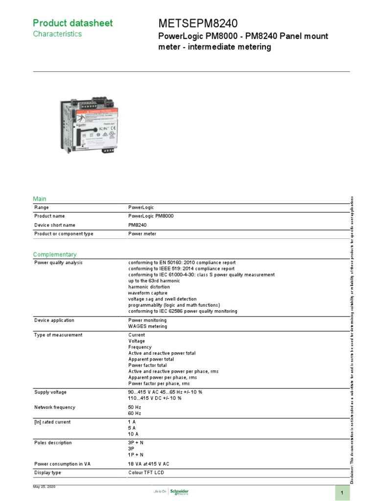 PowerLogic PM8000/PM8240 Datasheet | PDF | Ac Power | Alternating Current