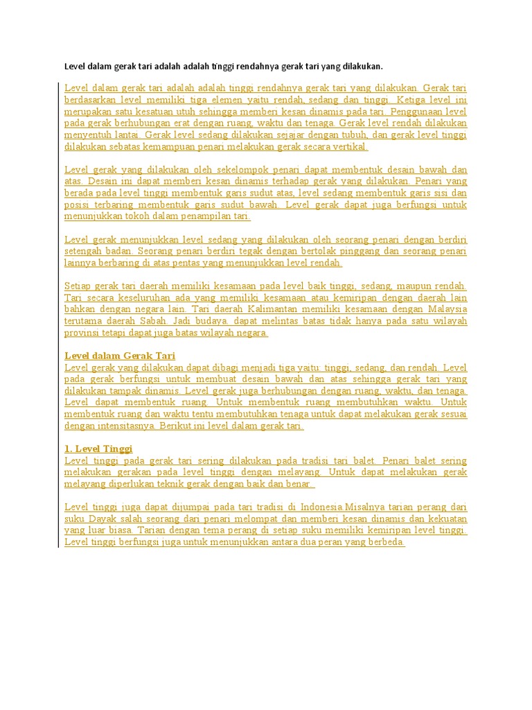 Tingkatan Level dalam Gerak Tari | PDF | Seni