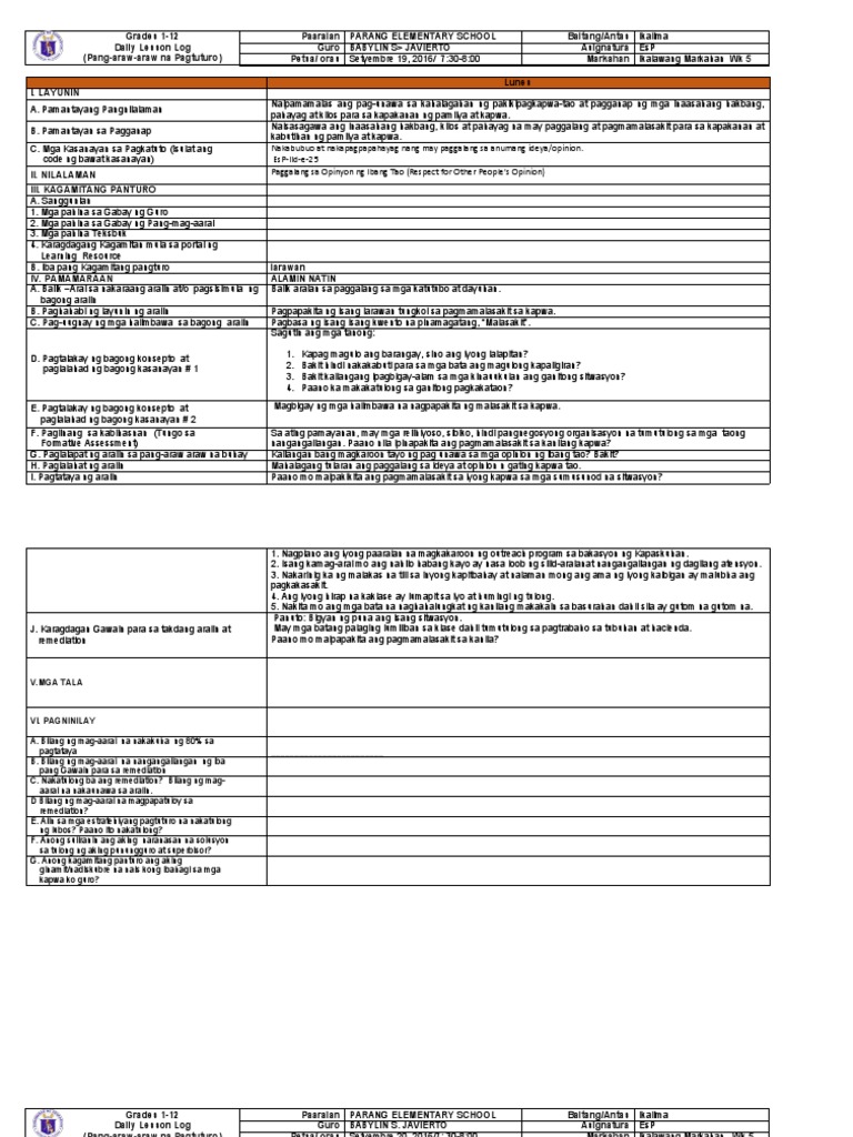 DLL ESP 5 Q2 Week 5 | PDF