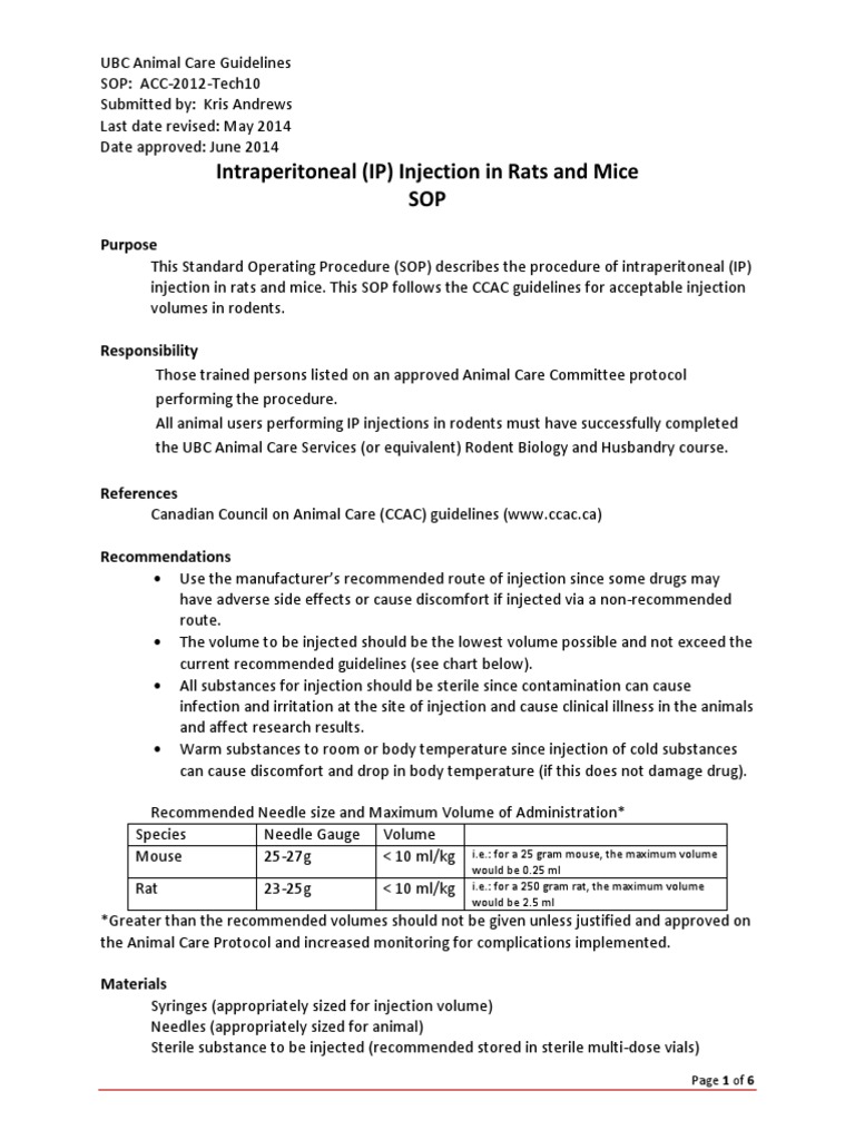 IP Injection Guidelines for Rats and Mice | PDF | Injection (Medicine ...
