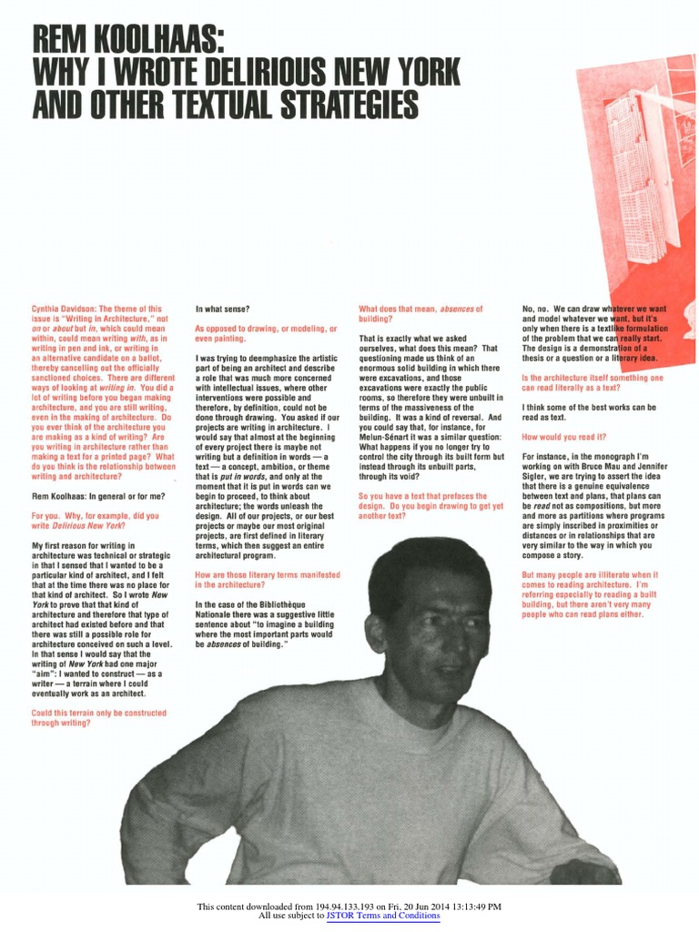 Cover of Rem Koolhaas' Delirious New York PDF