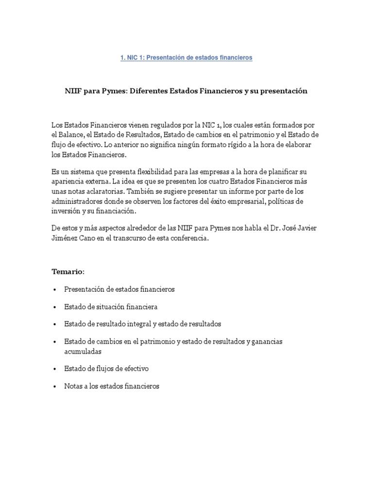 Nic 1 Presentacion de Estados Financieros | PDF | Estado financiero ...