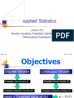 Applied Statistics: Lecture (4) Random Variables, Probability Distributions and Mathematical Expectation