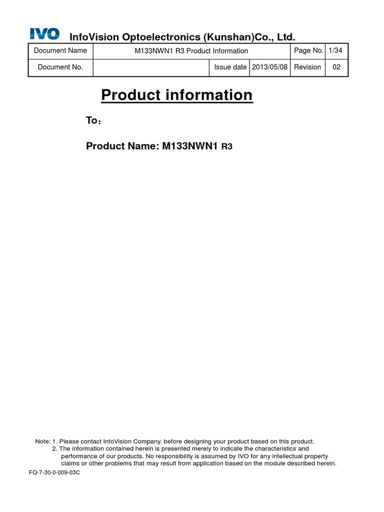 Product Information Infovision Optoelectronics (Kunshan) Co., LTD