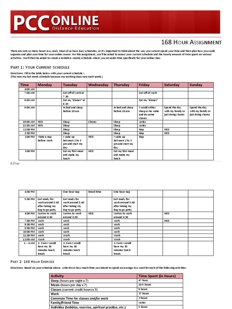 168 Hour Assignment Compatible Version | PDF | Course Credit | Lunch