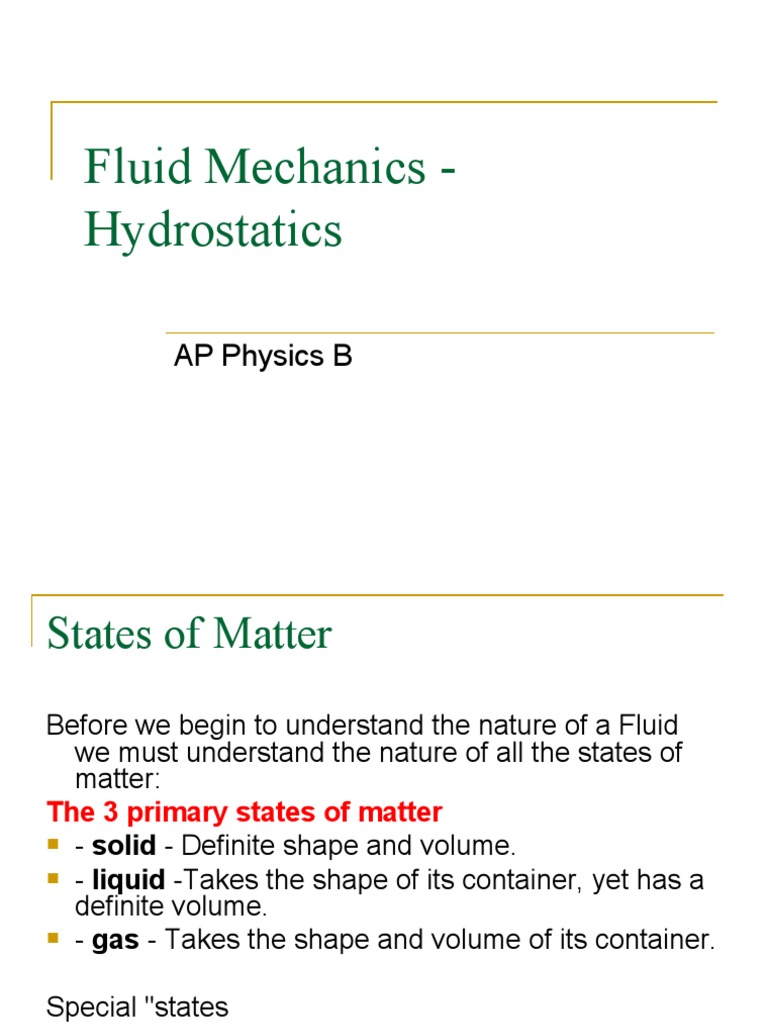 Fluid Mechanics - Hydrostatics: AP Physics B | PDF | Pressure | Buoyancy