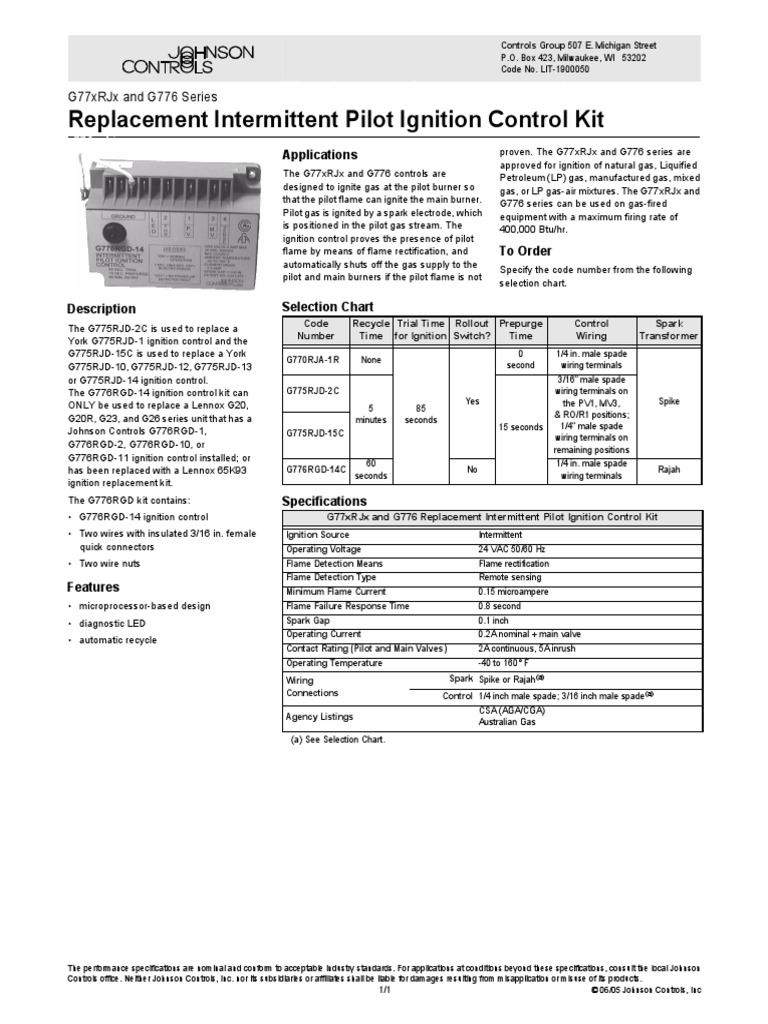 Replacement Intermittent Pilot Ignition Control Kit Applications PDF
