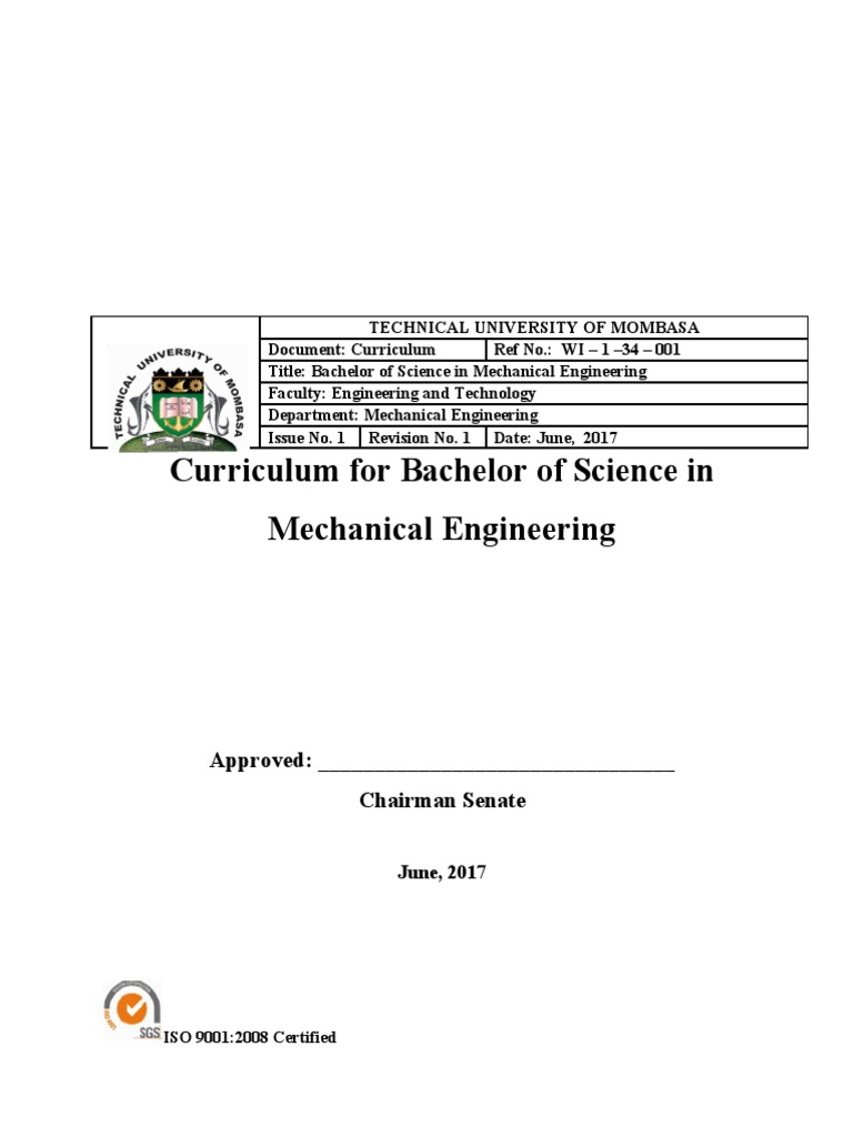 BSc Mechanical Engineering Curriculum | PDF | Engineering | Test ...