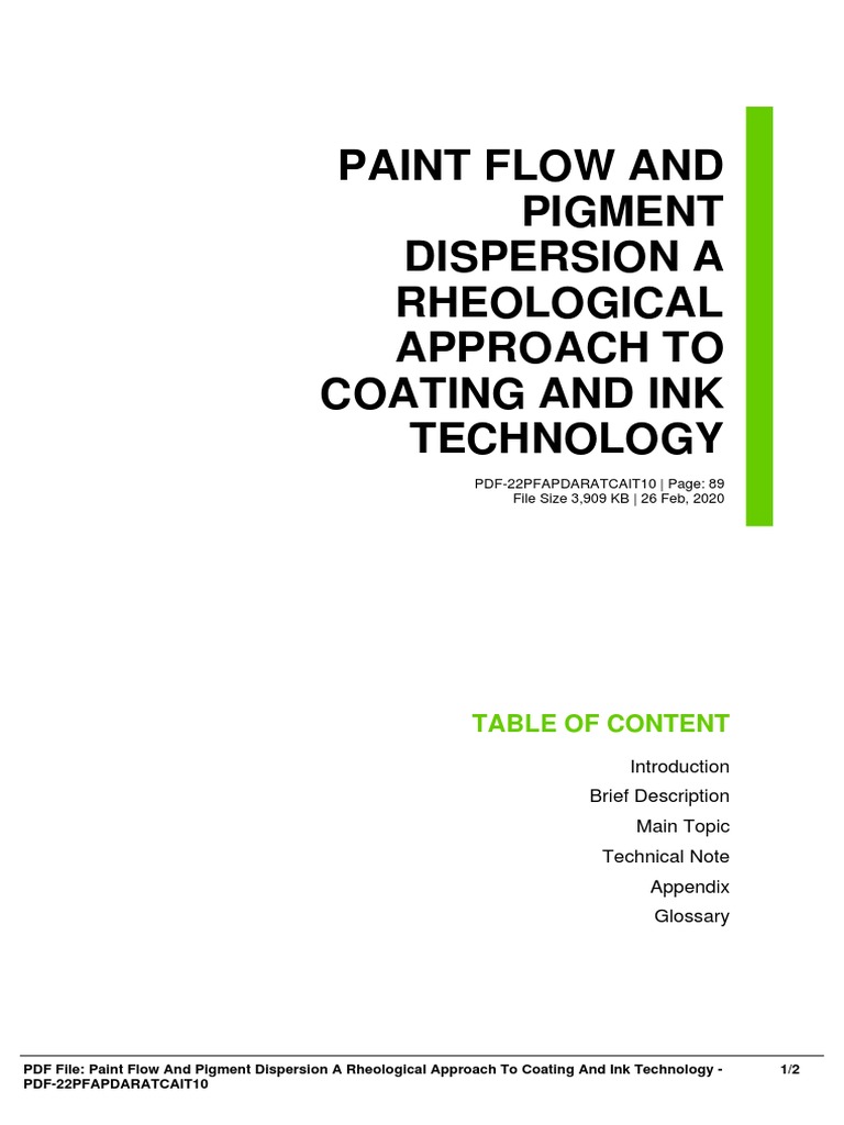 Paint Flow and Pigment Dispersion A Rheological Approach To Coating and
