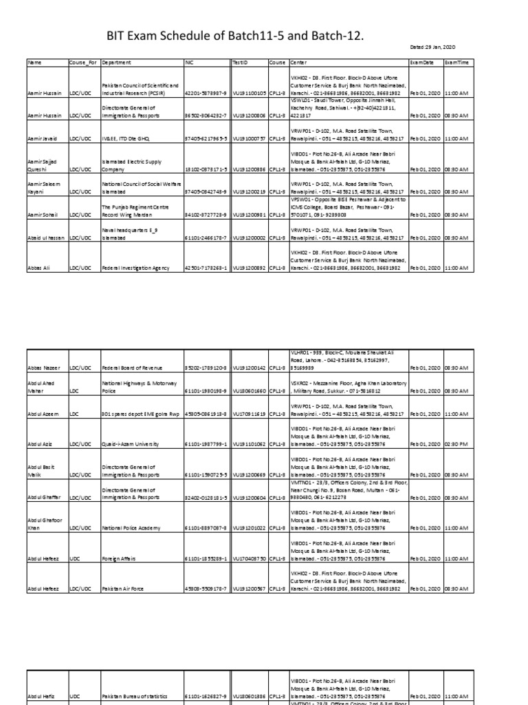 Batch 11.5 and Batch-12 Exam Schedule | PDF | Islamabad | World Politics