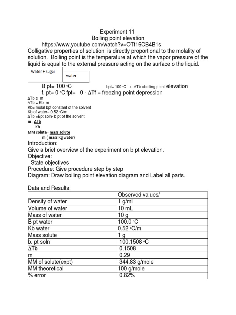 Boiling Point Elevation Experiment Guide | PDF | Solution | Chemical ...