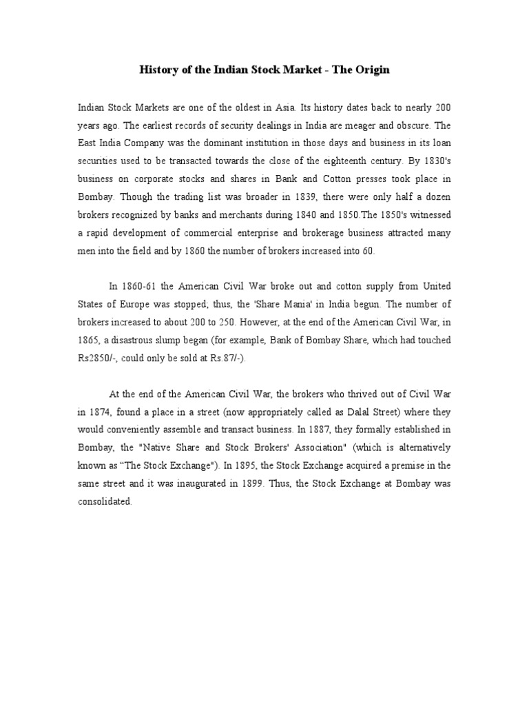 History of the Indian Stock Market | PDF | Stock Exchange | Stocks