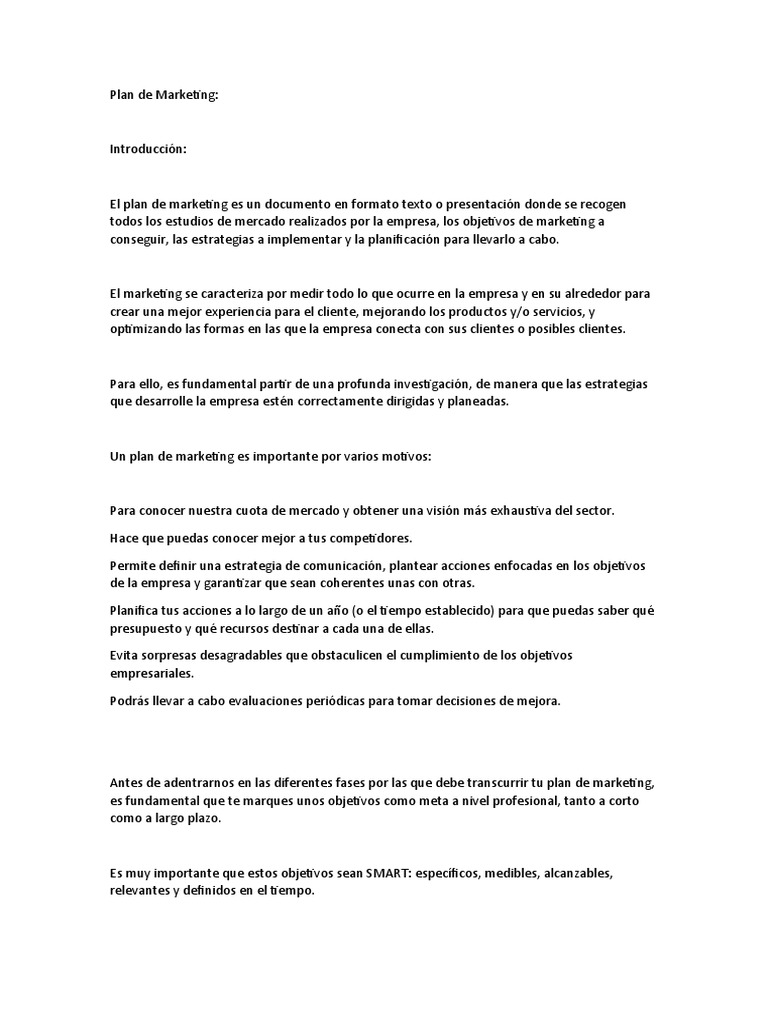 Guía para Elaborar un Plan de Marketing | PDF | Marketing | Producto ...