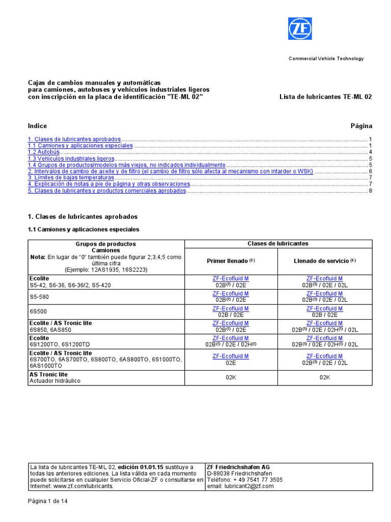 Cajas ZF-TE-ML 02 - Es2015 | PDF | Lubricante | Transmisión (Mecánica)
