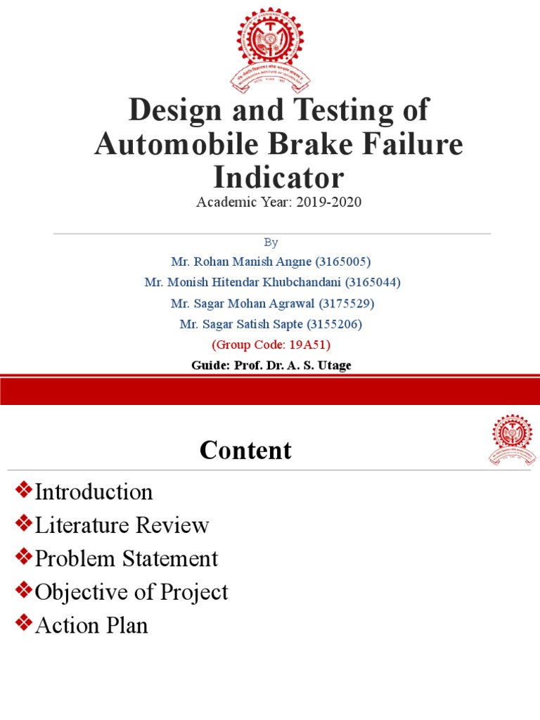 Automobile Brake Failure Indicator PDF Anti Lock Braking System Brake