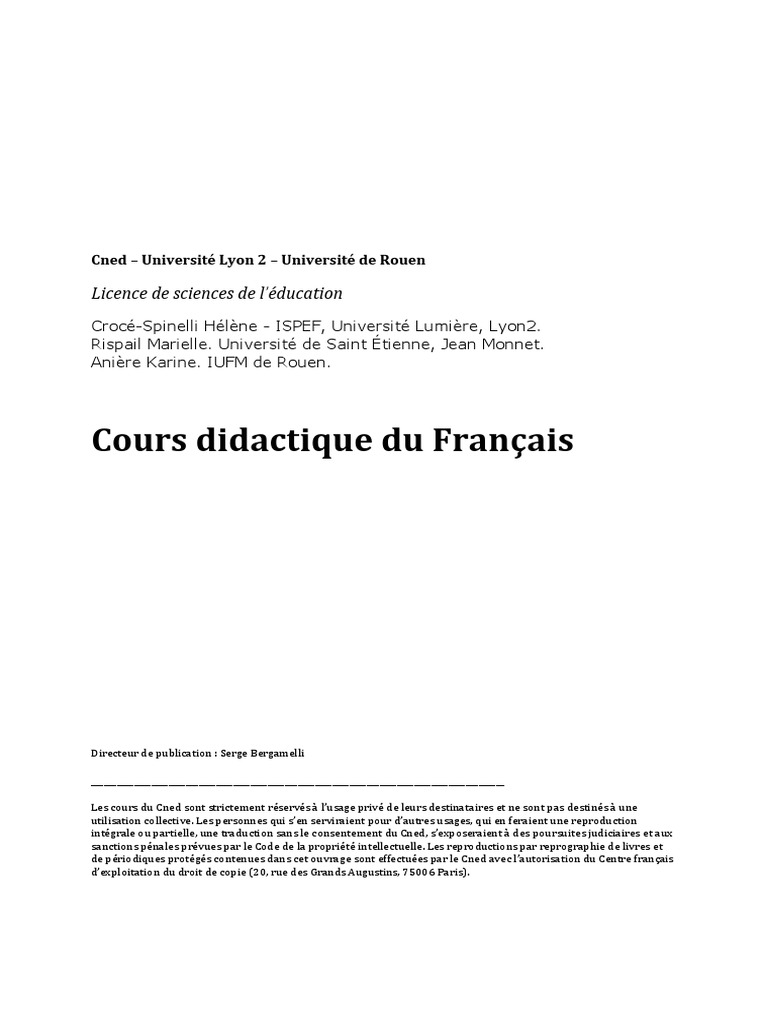 Cours de Didactique du Français | PDF | Langue française | Pédagogie