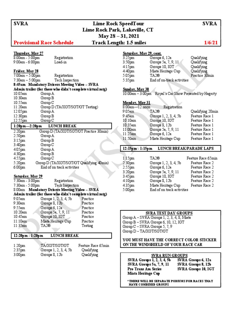 Provisional Race Schedule 2 PDF Grand Prix Motor Racing Sports
