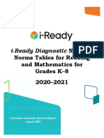 I-Ready Diagnostic National: Norms Tables For Reading and Mathematics For Grades K-8 2020-2021