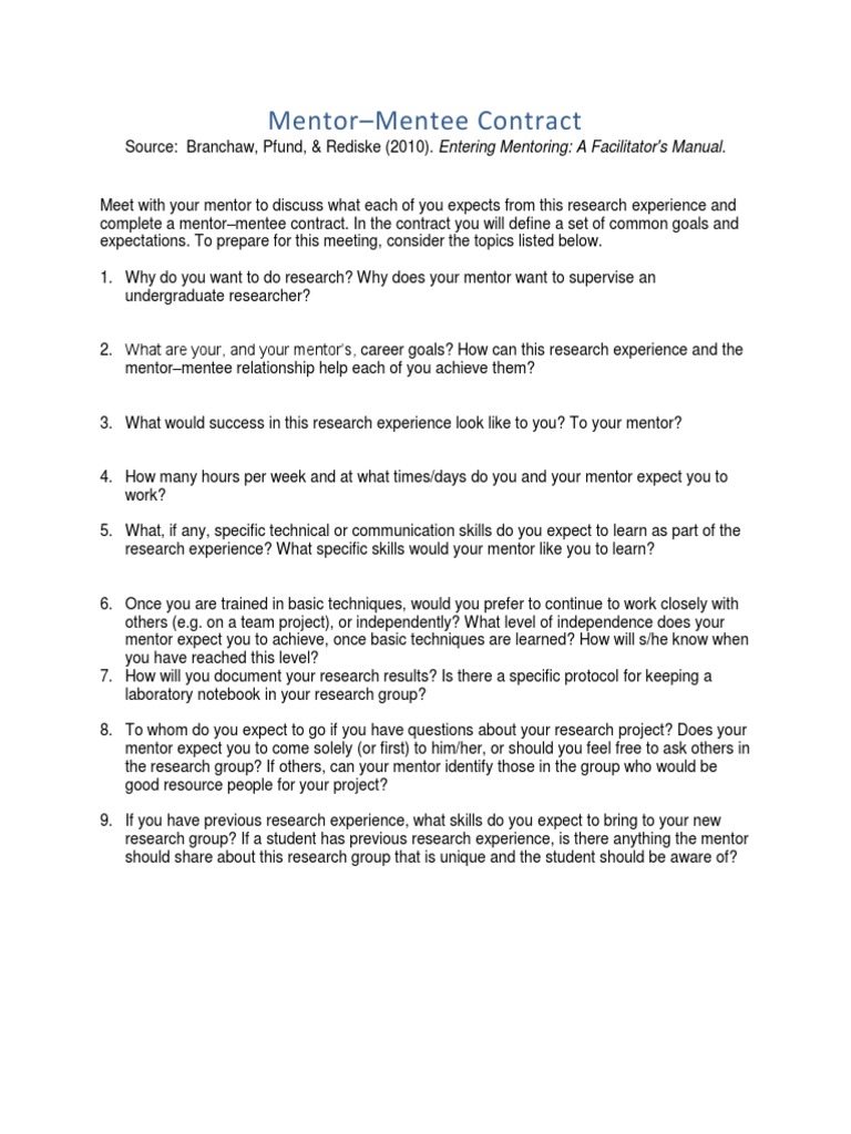 Mentor-Mentee Contract | PDF | Mentorship | Pedagogy