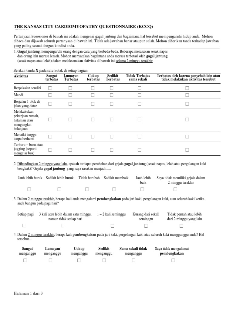 (The Kansas City Cardiomyopathy Questionnaire (KCCQ) Indonesia) PDF