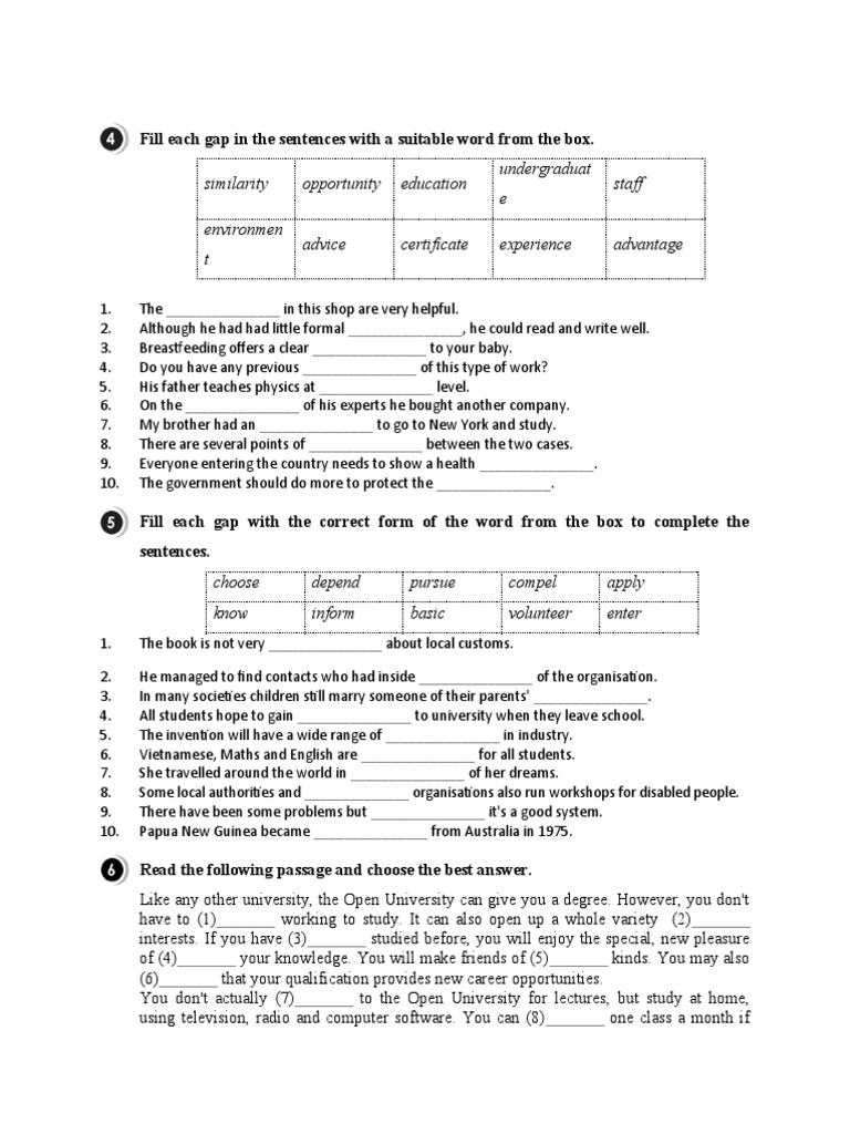 Fill Each Gap in The Sentences With A Suitable Word From The Box | PDF