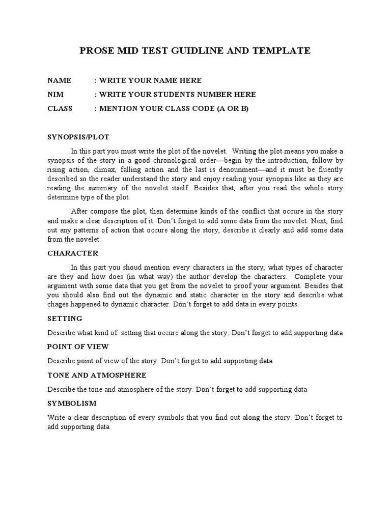 Prose Mid Test Guidline Template | PDF