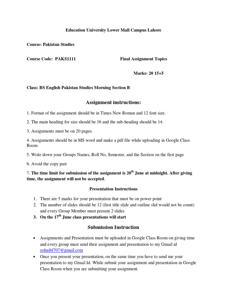 Assignment and Presentation Topics of Pakistan Studies | PDF | Politics ...