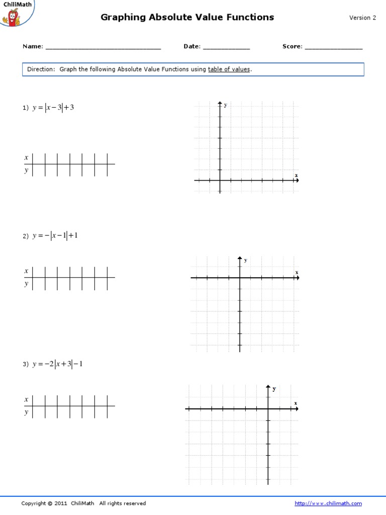 Worksheet Graph Absolute Value Function Version 2 | PDF