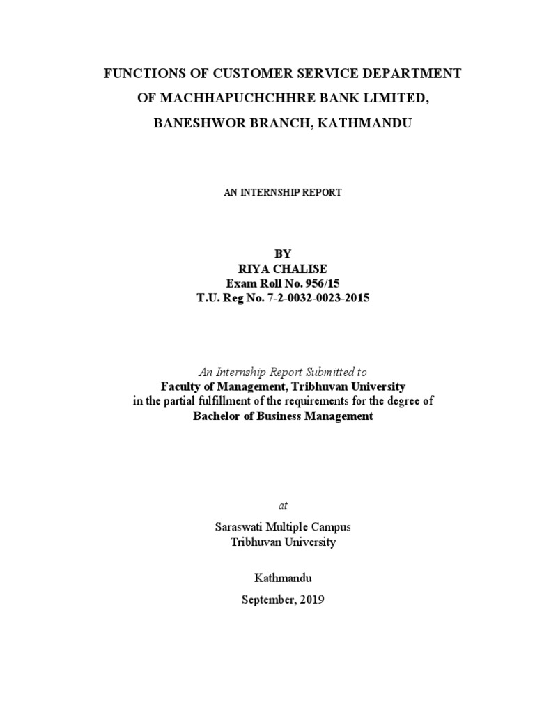 Functions of Customer Service Department of Machhapuchchhre Bank