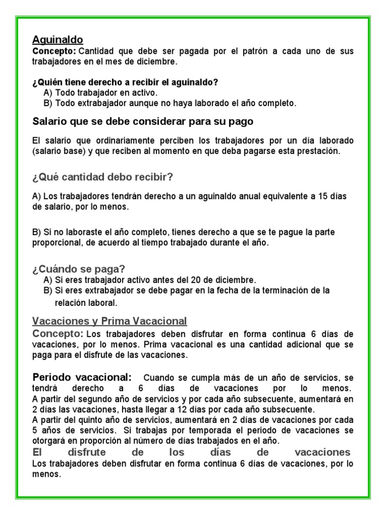 Aguinaldo y Vacaciones Laborales | PDF | Vacaciones | Salario